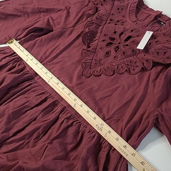 $140 NEW MADEWELL LONG SLEEVE MULBERRY MAROON RUFFLE MINI DRESS L LARGE NWT - Picture 4 of 14
